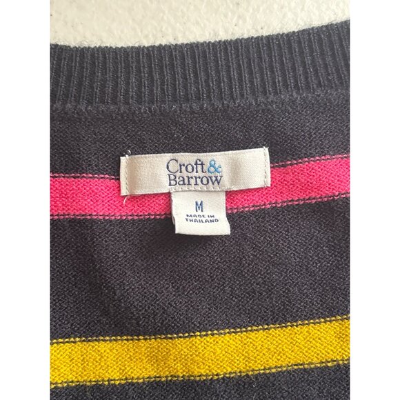 Croft & Barrow Black & Multicolor Striped Pullover V-Neck Sweater Size M - Picture 3 of 7